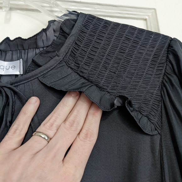 Vestique Wishing Well gray smocked waist balloon sleeve silky midi dress S - Picture 7 of 11